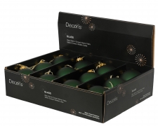 KI-000768 Boite de 12 boules en verre vert mat D8cm