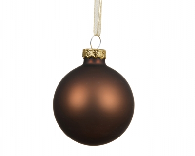 KI-000774 Boite de 12 boules en verre chocolat mat D10cm