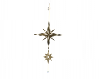 KI-000814 Duo d'�toiles en m�tal or � suspendre L20cm H45cm