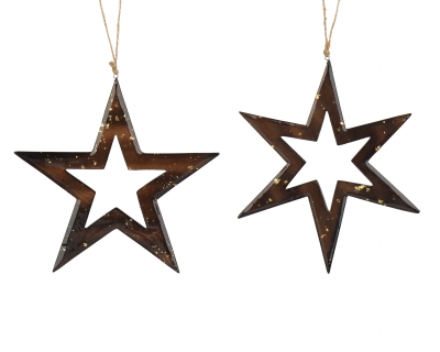 KI-000815 Assorted hanging brown wooden star D19cm