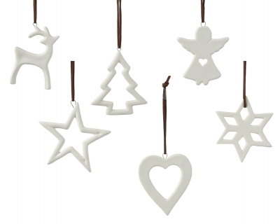 KI-000816 Figurine en c�ramique blanc � suspendre assortie D9cm