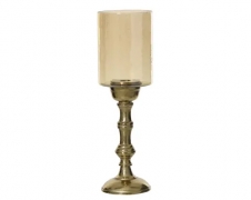 KI-000826 Gold aluminum and glass candle holder D11cm H38cm