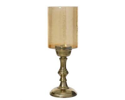 KI-000827 Photophore en aluminium et verre or D11cm H33cm