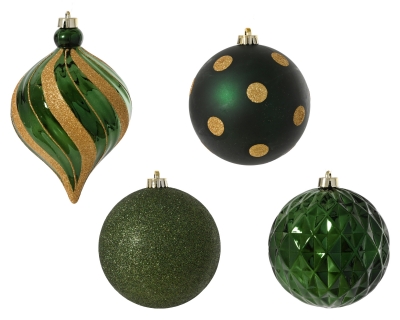 KI-000837 Bo�te de 6 boules en plastique vert assorties D15cm