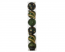 KI-000837 Bo&icirc;te de 6 boules en plastique vert assorties D15cm