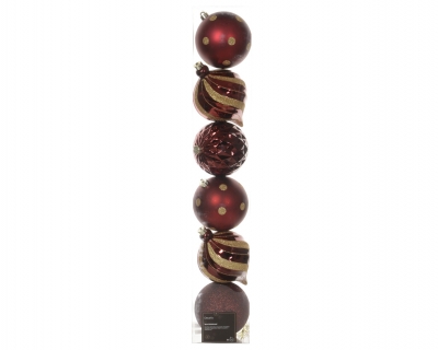 KI-000838 Bo�te de 6 boules plastique bordeaux assorties D15cm
