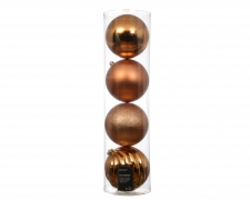 KI-000839 Bo&icirc;te de 4 boules en plastique cuivre assorties D14cm