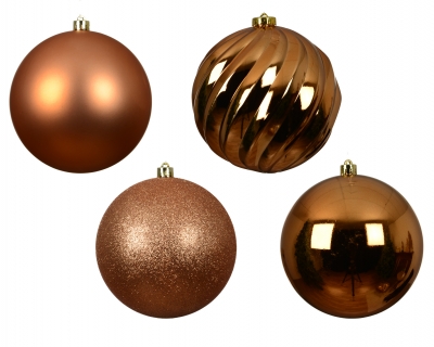 KI-000839 Box of 4 assorted copper plastic balls D14cm