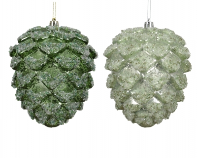 KI-000846 Pomme de pin en plastique vert assortie D12cm H14cm