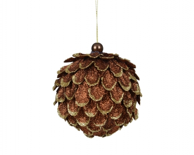 KI-000849 Bo�te de 12 pommes de pin en plastique marron D8cm