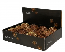 KI-000849 Bo&icirc;te de 12 pommes de pin en plastique marron D8cm
