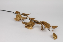 KI-000866 Artificial rose leaf spray with gold glitter H95cm