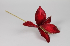 KI-000873 Poinsettia artificiel en velour rouge or H60cm