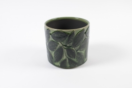 LE-000168 Green leaf ceramic planter D14cm H12.5cm