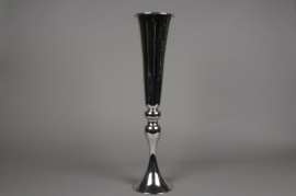 A042Y9 Metal stemmed vase silver D12cm H57cm