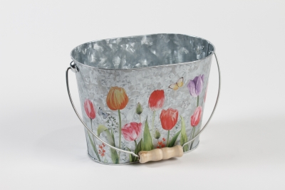 MH-000002 Seau ovale en zinc tulipe 20x13cm H14,5cm