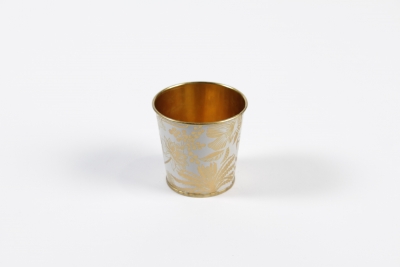 MH-000006 Cache-pot en zinc blanc or D6.5cm H6cm