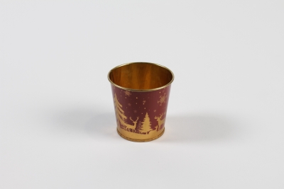 MH-000013 Burgundy Zinc Plant Pot Gold Christmas D6,5cm H6cm