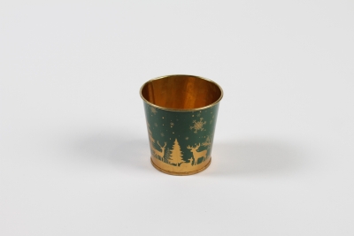 MH-000014 Christmas Gold Green Zinc Plant Pot D6,5cm H6cm