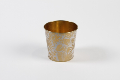 MH-000016 Cache-pot en zinc blanc or D9,8cm H8,5cm