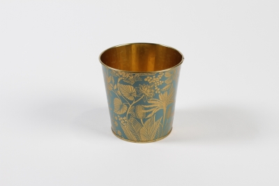 MH-000018 Zinc plant pot in gold green D9.8cm H8.5cm
