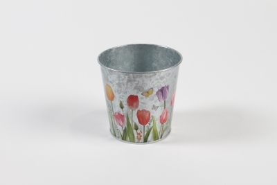 MH-000020 Cache-pot en zinc tulipe D9,8cm H8,5cm