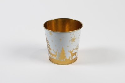 MH-000022 Cache-pot en zinc blanc or No�l D9,8cm H8,5cm