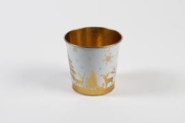 MH-000022 Christmas White White Zinc Plant Pot D9,8cm H8,5cm