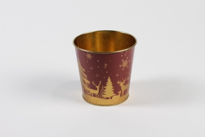 MH-000023 Burgundy Zinc Plant Pot Gold Christmas D9,8cm H8,5cm