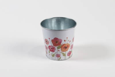 MH-000025 Cache-pot en zinc blanc pavot D9,8cm H8,5cm