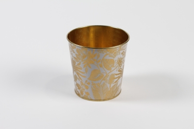 MH-000026 Planter in white zinc gold D11,4cm H10,6cm