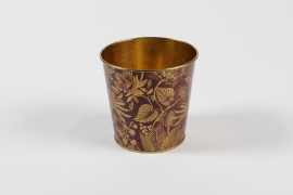 MH-000027 Cache-pot en zinc bordeaux or D11,4cm H10,6cm