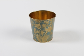 MH-000028 Zinc plant pot green gold D11,4cm H10,6cm