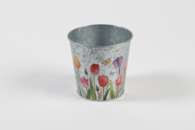 MH-000030 Cache-pot en zinc tulipe D11,4cm H10,6cm