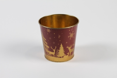 MH-000033 Burgundy Zinc Plant Pot Gold Christmas D11,4cm H10,6cm