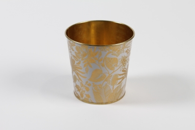 MH-000036 Cache-pot en zinc blanc or D13,5cm H12cm