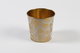 MH-000036 Cache-pot en zinc blanc or D13,5cm H12cm