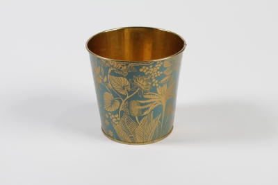 MH-000038 Cache-pot en zinc vert or D13,5cm H12cm