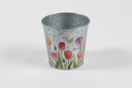 MH-000040 Tulip white zinc plant pot D13,5cm H12cm