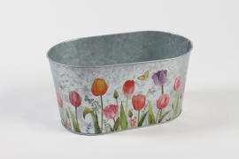 MH-000043 Jardinière en zinc tulipe 22,5x13,7cm H11,3cm