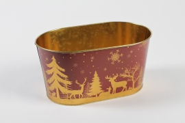 MH-000045 Jardinière en zinc bordeaux or Noël 22,5x13,7cm H11,3cm