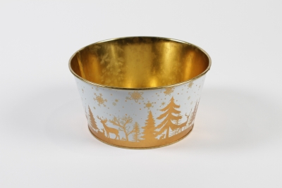 MH-000048 White Zinc Bowl Gold Christmas D19.5 cm H10cm