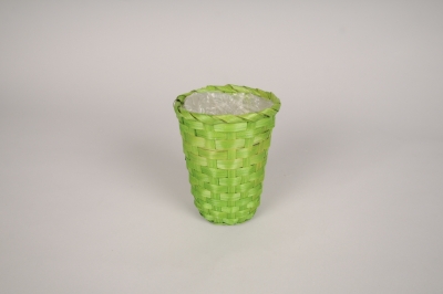 MU07MZ Cache-pot en osier vert D11.5cm H14cm