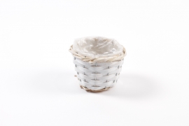 MZ-000119 White wicker planter D11cm H8cm