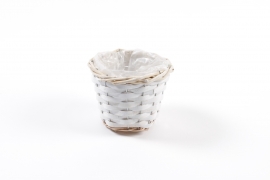 MZ-000122 White wicker planter D13cm H9cm