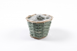 MZ-000123 Green wicker planter D13cm H9cm