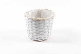 MZ-000125 White wicker planter D15cm H13cm