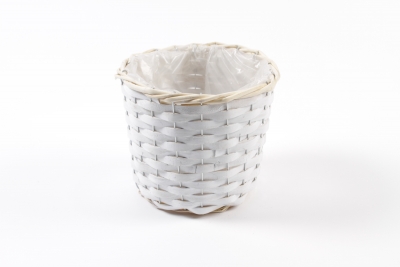 MZ-000128 White wicker planter D18cm H15cm