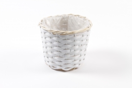 MZ-000128 White wicker planter D18cm H15cm