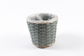 MZ-000129 Green wicker planter D18cm H15cm